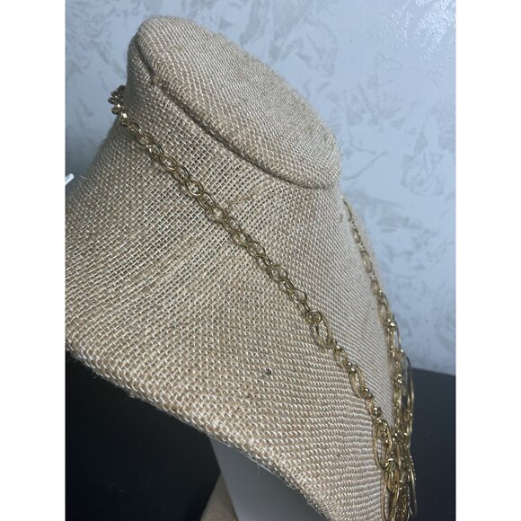 Gold Tone Circular Dangle Necklace With Intricate Design & Adjustable Clasp - Picture 4 of 5